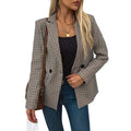 Women's casual houndstooth print double-breasted blazer - relaxed fit