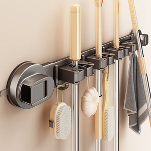 Suction cup mop holder wall mount - no drilling required, bathroom wall fixed storage rack, toilet door back organizer, bathroom storage essential