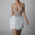 Ins fall/winter new european and american style export  spaghetti strap v-neck feather dress sexy women's party evening gown