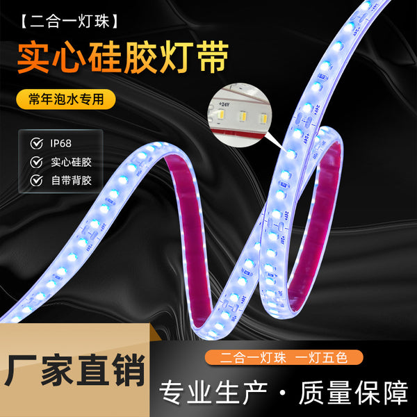 LED solid silicone light strip outdoor courtyard waterproof 24V soft light strip low pressure underwater fish tank RGB light strip