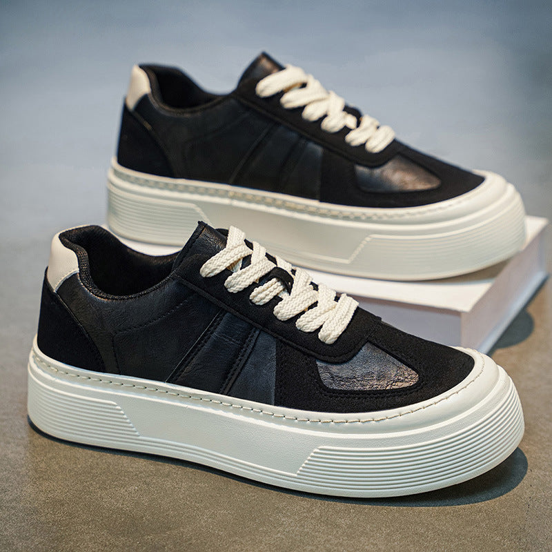 Leather solid color german training shoes for men 2026new arrivalspringthick sole sneakers for men height-increasingplatform shoesthick solecasual shoes
