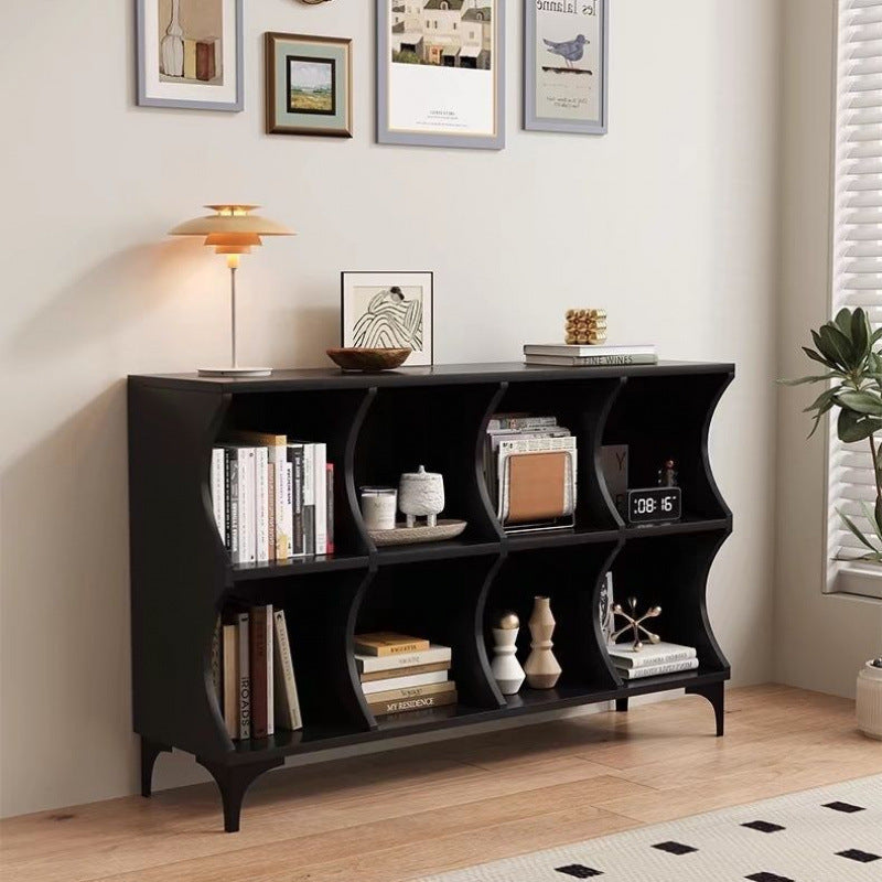 Simple modern black lattice cabinet Internet celebrity cabinet High value storage side cabinet Bookcase Floor creative lattice cabinet