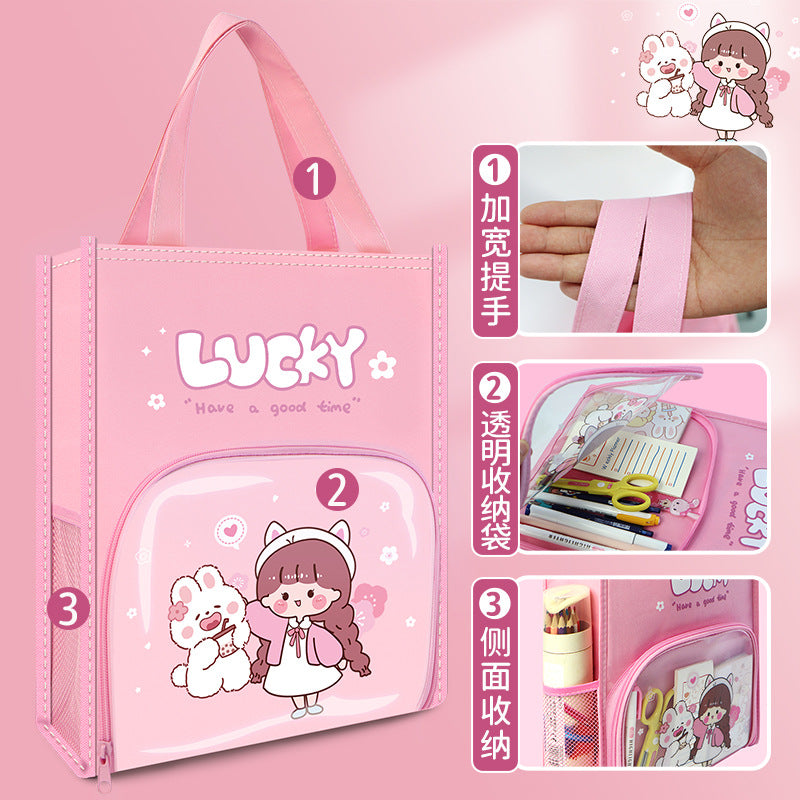 Primary and secondary school students high-value thickened tutoring bag wholesale waterproof file bag children's tutoring bag cartoon art bag