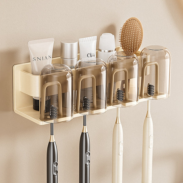 Cream Wind Toothbrush Shelf Bathroom No Punching Electric Brushing Cup Mouthwash Cup Storage Wall Hanging Shelf