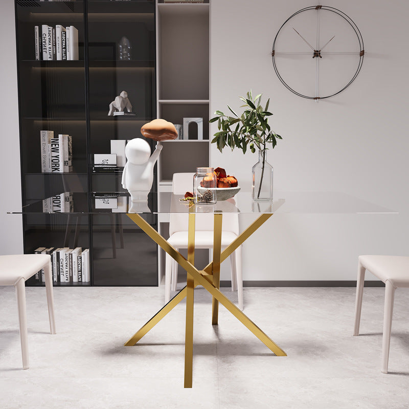 Factory direct wholesale custom modern minimalist tempered glass office desk conference table carbon steel design transparent home dining table