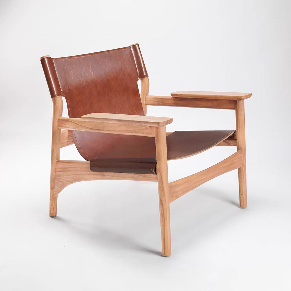 Vintage saddle chair - home living room balcony retro solid wood single leisure chair - designer style light luxury sofa chair