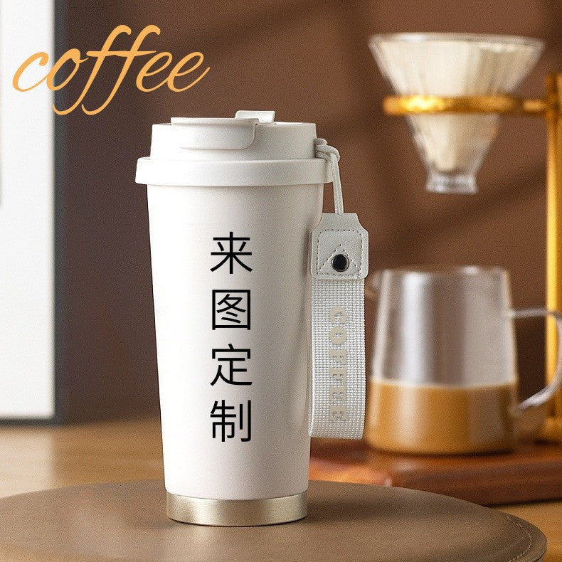Accessible luxury lily of the valley coffee cup outdoor double drink thermos cup for boys and girls high value 316 stainless steel straw water cup
