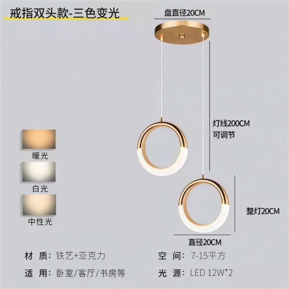 Luxury gold crystal crescent moon ring bedside pendant light - modern minimalist c-ring for bedroom, bar, entryway, and boutique hotel ambiance
