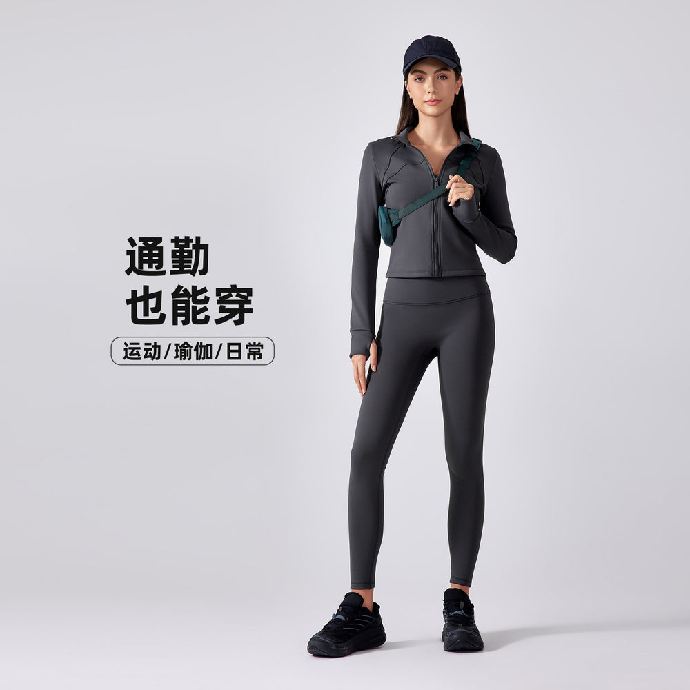Women's fleece-lined athletic jacket - slim fit yoga top for running, cycling, and fitness - long sleeve (daw195)