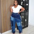 New arrivalpatchworkjeans european and american women's casual pants  cross-border women's washed color matching tassel pants