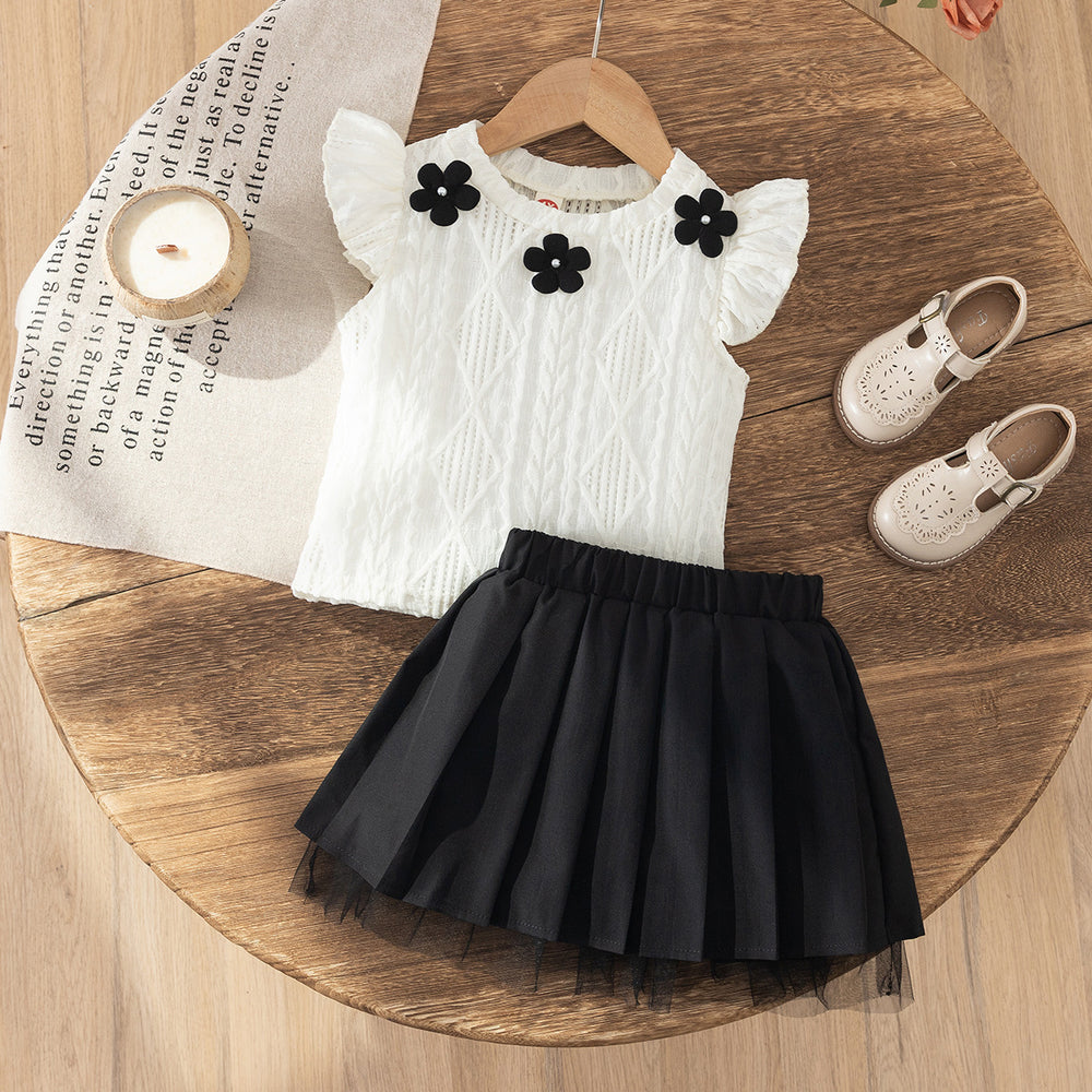 cross-border girls' fashion set: european & american style floral solid color halter top + a-line pleated skirt two-piece outfit