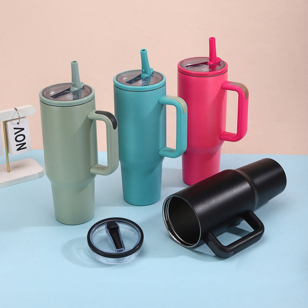 40oz fourth generation handle ice cup 304 stainless steel vacuum thermos cup portable foldable straw cup