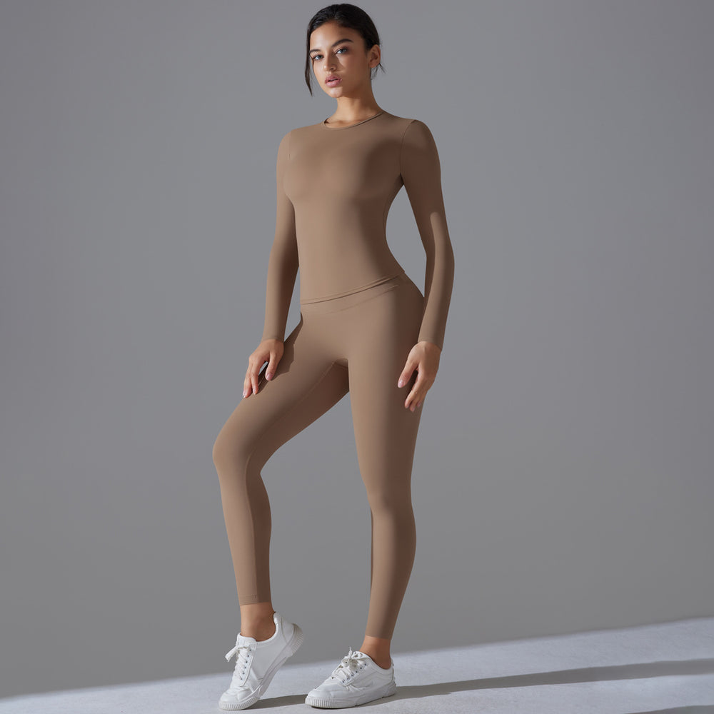 New solid color double-sided brushed high-stretch high-waisted tight butt-lifting workout yoga set running fitness set for women