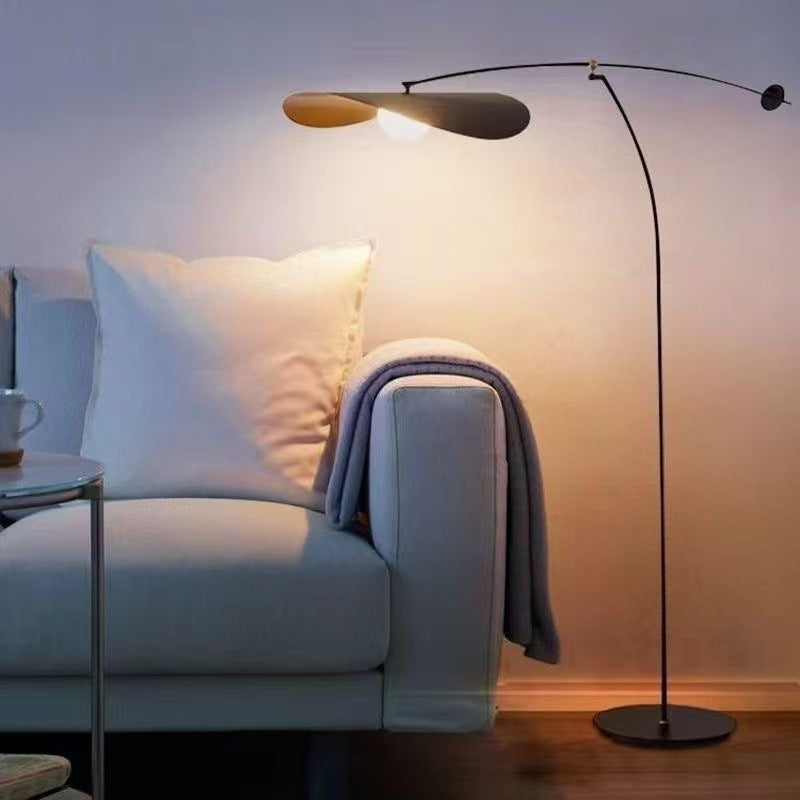 Nordic retro straw hat long arm fishing floor lamp living room sofa side wabi-sabi style creative designer standing lamp