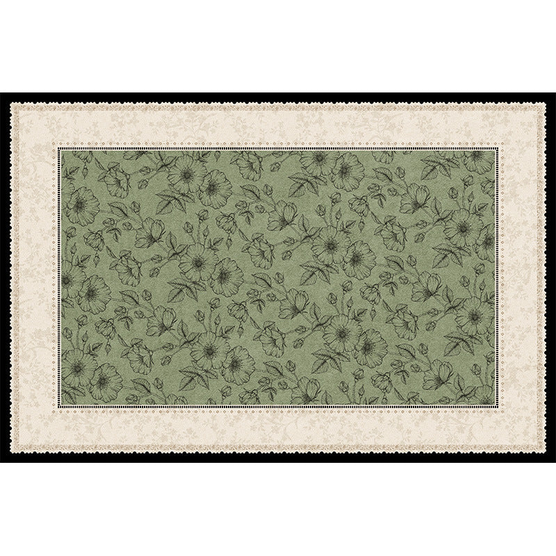 French-style carpet for living room and bedroom, washable and wipeable, green retro style, waterproof sofa and coffee table mat, large area full coverage