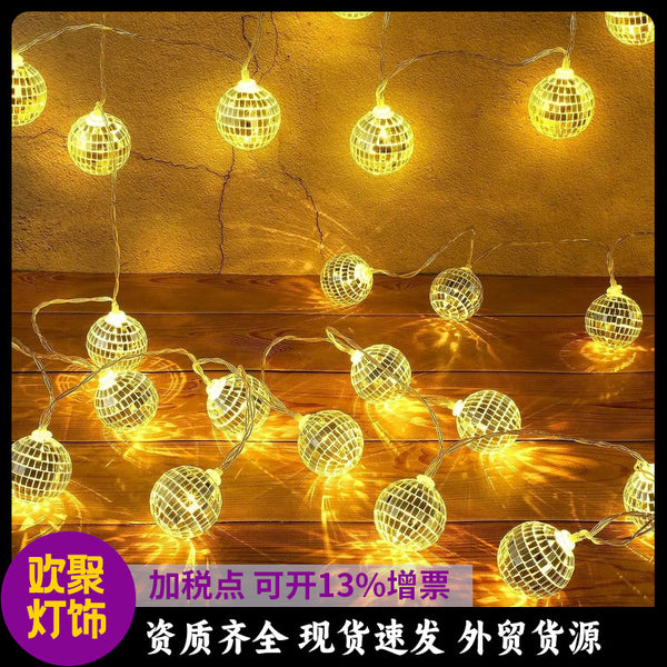 Mirror ball light string led disco ball color light flash light string glass piece Christmas decorative light European and American string light wholesale