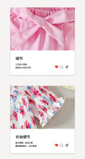 summergirlsuit pink shorts floral suspender topschildrenk-style short-sleeved two-piece set