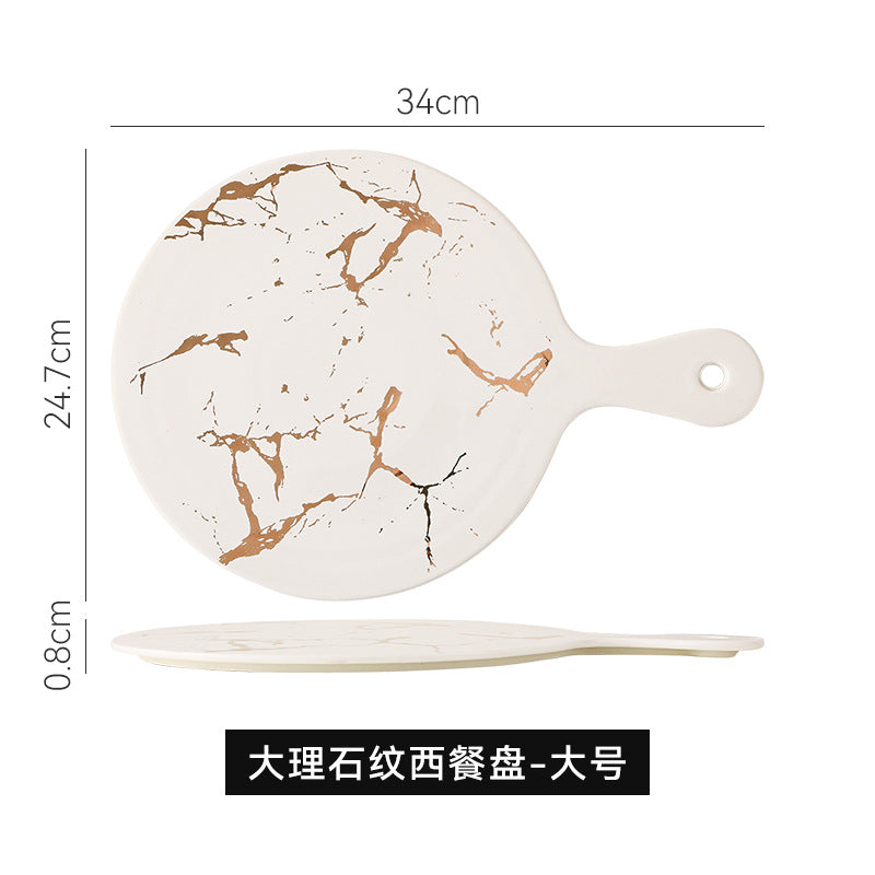 Scandinavianins marble gold pattern ceramic high-looking tray western food steak plate classy handle plate