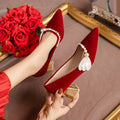 Ready-to-ship 2022 new red bridal shoes, engagement shoes, chunky heel red wedding shoes, bridesmaid performance shoes
