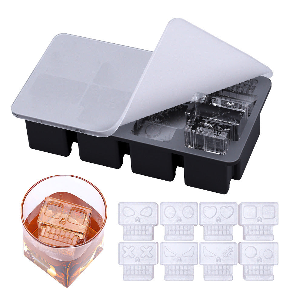 Cross-border spoof skull ice grid mold spoof with lid whiskey ice maker silicone ice cube ice mold film customization
