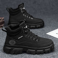 High-top men's shoes winter leather waterproofthick sole hidden heel british style rhubarb bootsmenhiking short boots