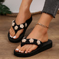 plus size flower flip-flops women's summer ins style rhinestone sandals thick solenon-slipoutwear beach shoes for women