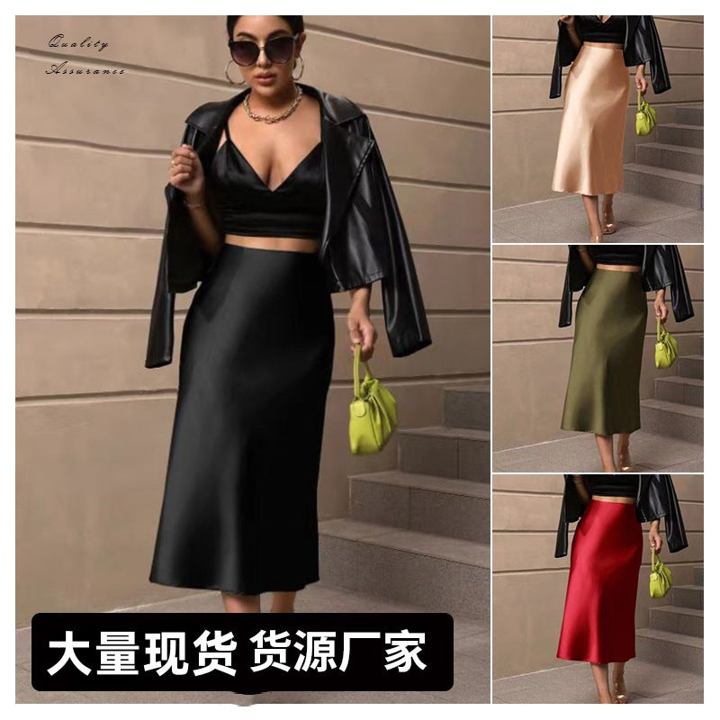 Hip-covering fishtail skirt satin satin mid-length skirt spring and summer new arrivalfashion cross-border women's clothing manufacturer direct