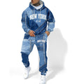 fashiontrendymencasualsuitautum denim effect hooded sports pants sweatshirtsuit wholesale