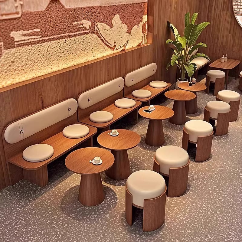 Customized solid wood card seat sofa milk tea shop dining table and chair combination coffee shop commercial bar catering tea house against the wall