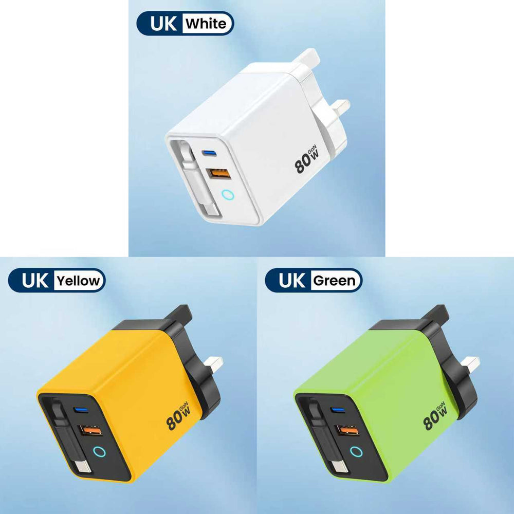 80w gan fast charger, compatible with android and apple devices, a+c dual-port phone charger