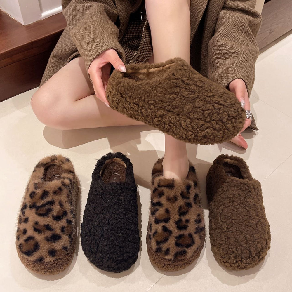 Influencer-approved lambswool slippers with closed toe - women's fall/winter outerwear, 2025 new collection, slip-on cotton slippers, flat sole