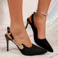 French new pointed toe sexy closed-toe sandals plus size summer slingback single shoes 2026 stiletto high heels women's