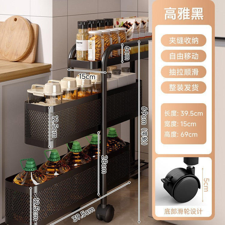 Narrow gap storage shelf stainless steel cart kitchen refrigerator narrow space organizer mobile bathroom storage cabinet