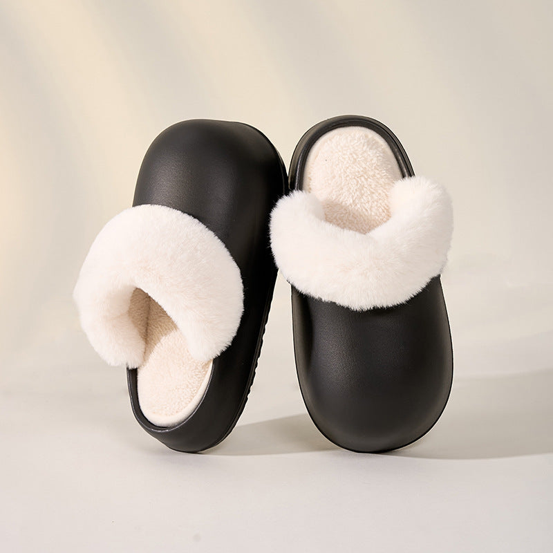 Waterproof, removable, and washable cotton slippers - winter anti-slip, warm, fleece-lined, thick-soled slippers for home wear, women's bread-shaped slippers, postpartum shoes