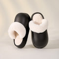 Waterproof, removable, and washable cotton slippers - winter anti-slip, warm, fleece-lined, thick-soled slippers for home wear, women's bread-shaped slippers, postpartum shoes