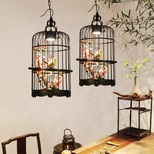 New Chinese wrought iron bird cage chandelier retro restaurant hot pot restaurant hotel bar creative hotel lantern teahouse lamp
