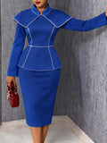 Autumwork clothingnew arrivalpure colorlong sleevesskirt silmruffles hip-hugginglong sleevedressdress