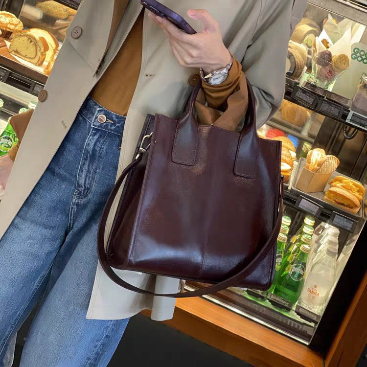 2025 new large capacity bag spring/summer fashionable elegant work commute genuine leather crossbody tote handbag - direct sales