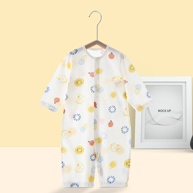 Newborn long-sleeve romper, baby pure cotton pajamas, air conditioning suit, infant lightweight breathable onesie, crawling suit, summer outfit