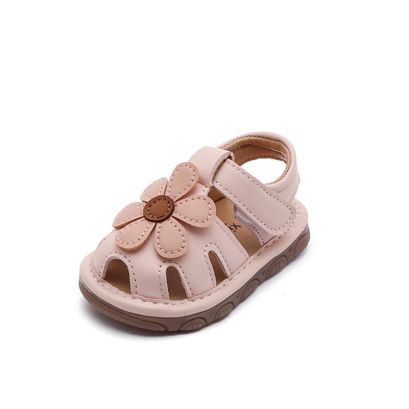 Versatile closed-toe sandals for baby girls - summer squeaky shoes, cute soft-soled infant shoes, princess shoes, first walker shoes for 0-1 year olds