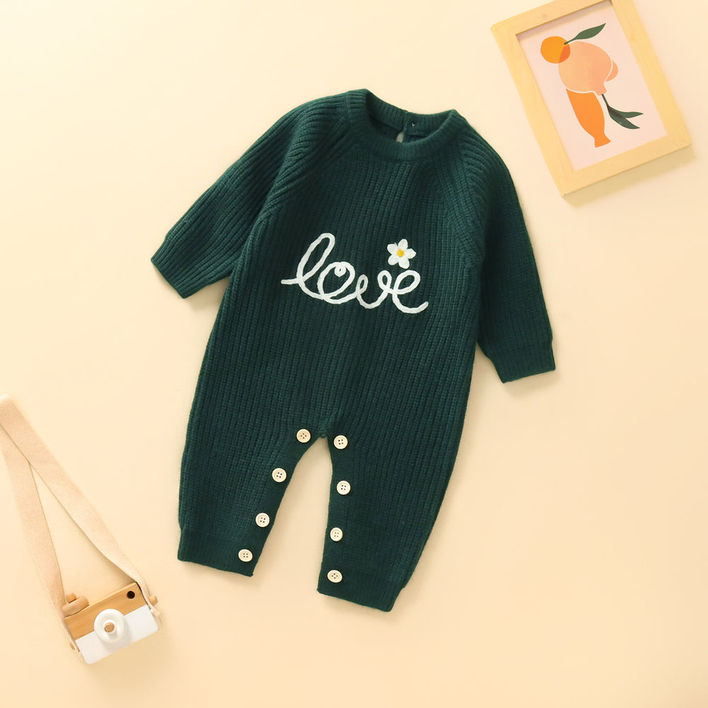 Export embroiderspring & falllove round neck infant kidsknitting one-piece pullover pure color khaki 028