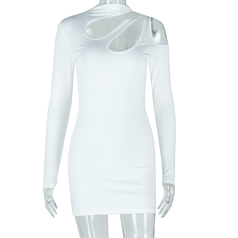 new european and american style women's fashion elegant bodycon mini dress with long sleeves and round neck in solid color