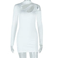 new european and american style women's fashion elegant bodycon mini dress with long sleeves and round neck in solid color