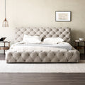 Foshan furniture italian light luxury master bedroom button bed modern casual internet celebrity bed genuine leather cream style double fabric bed