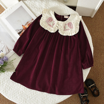 Spring/autumn new girls' dress - embroidered peter pan collar long sleeve sweet & stylish princess dress - cross-border children's wear