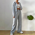 Solid color hooded sweatshirt set - relaxed fit, zip-up, european & american style, new autumn  women's collection