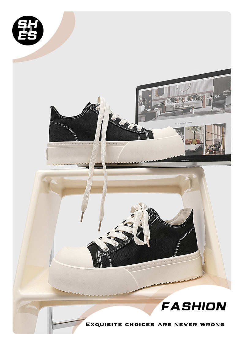 2026 spring new retro canvas shoes men's height increasing casual versatile classic skate shoes korean style trendy thick sole men's shoes