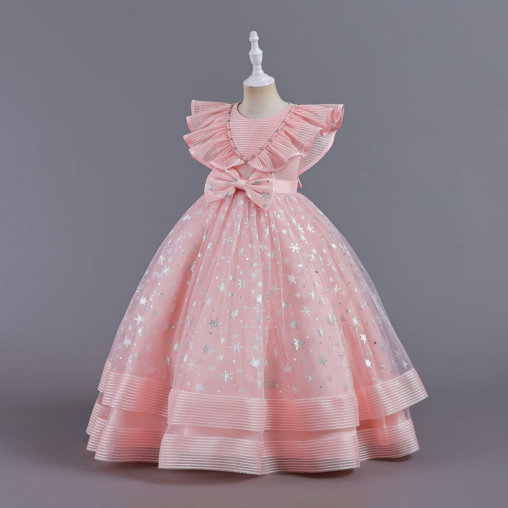New in stock children's skirt small flying sleeves kids dress princess dress girls piano performance dress kids dress