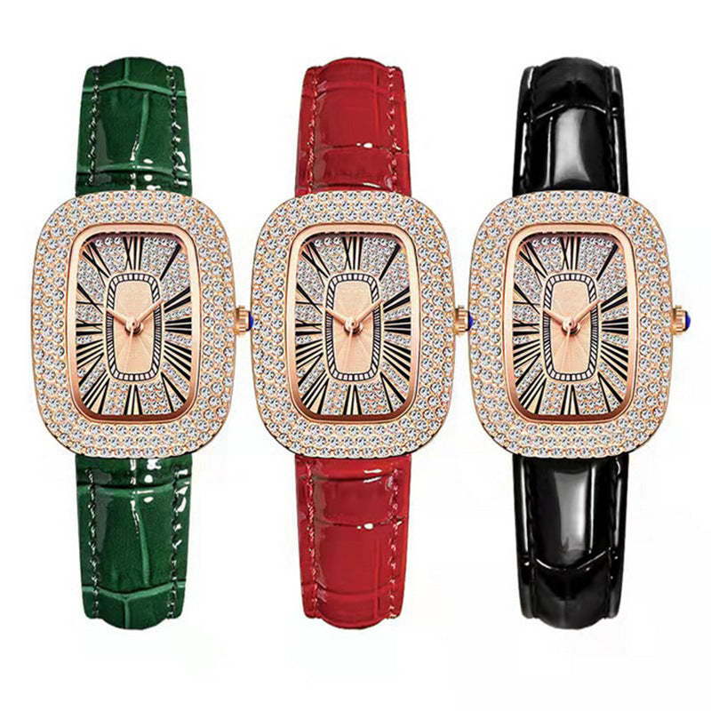 Small green watch women's watch niche pigeon egg popular douyin kuaishou live broadcast wholesale rhinestone starry sky women's watch