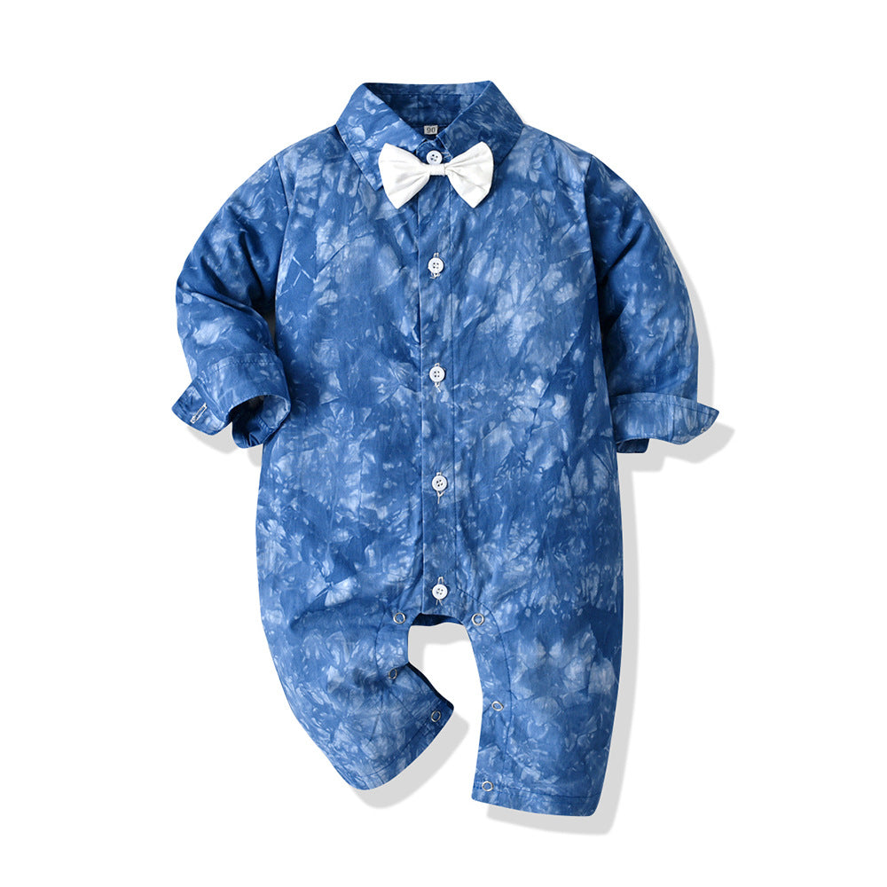 Spring cross-border new arrivalfashion style baby printing khaki romper infant one-piece bow tie one-year-old clothing
